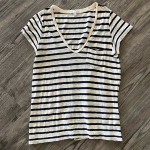 James Perse stripe short sleeve deep scoop tshirt